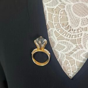 Vintage Gold Color Faux Diamond Ring Brooch